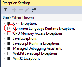 Exception Settings window